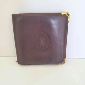 Must De Cartier Men's Bifold Leather Bordeaux Red Wallet Medium Retro Card Bill